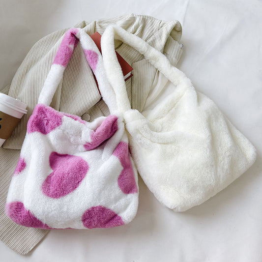 Fluffy Plush Animal Print Tote/Shoulder Bag