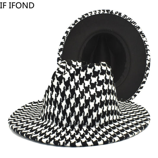Fashionable Black and White Checkered Fedora Hat