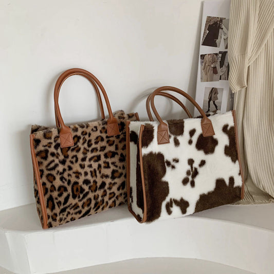 Top-Handle Bags Retro Animal Print Plush Handbags