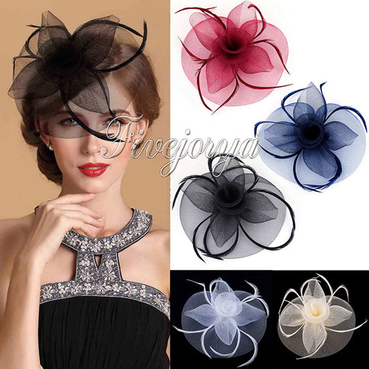 Fashion Handmade Women Fascinator Bow Hair Clip Headwear Lace Feather Mini Hat